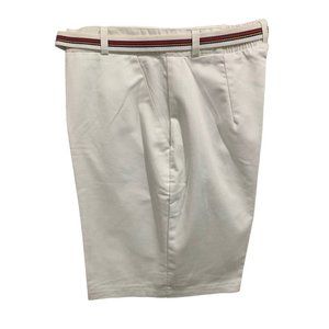 Size 12 Russ Sport Women's White Chino Golf Shorts 1980s Vintage Rainbow Belt
